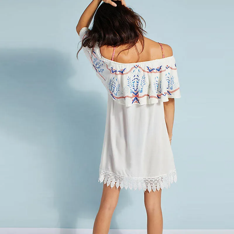 Off The Shoulder Embroidered Lace Beach Dress #Lace #Off Shoulder #Embroidered
