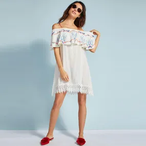 Off The Shoulder Embroidered Lace Beach Dress #Lace #Off Shoulder #Embroidered