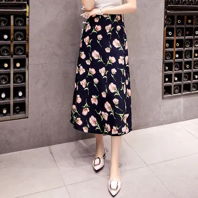One-Piece Skirt Women Summer Lace Chiffon Mid-Length Floral Seaside Holiday Beach Skirt