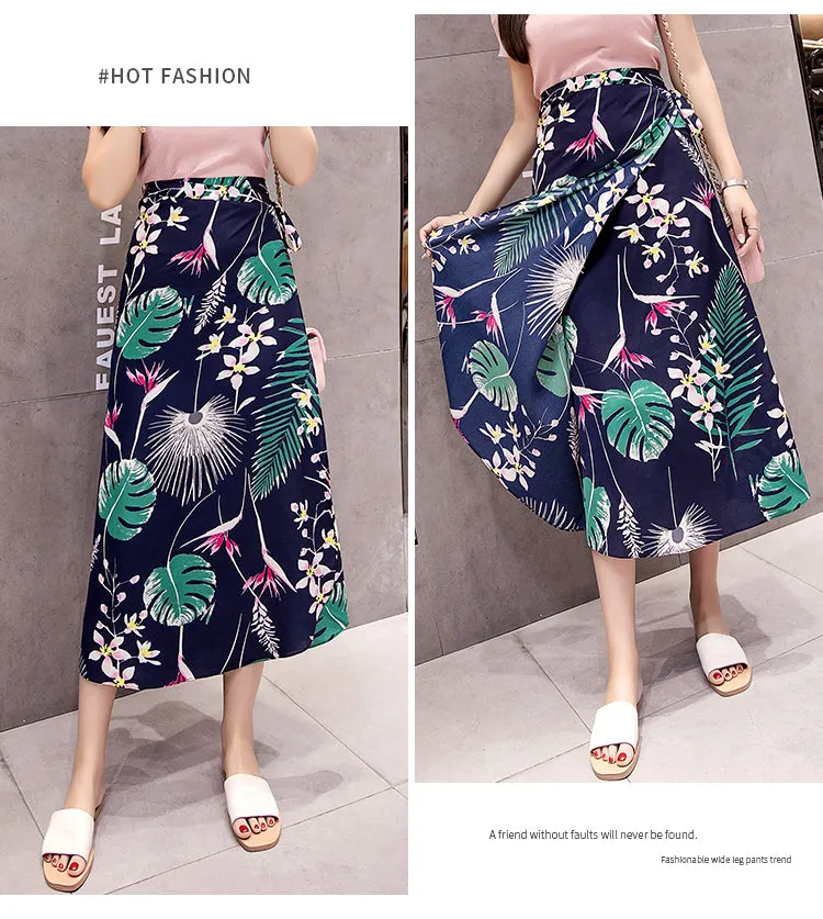 One-Piece Skirt Women Summer Lace Chiffon Mid-Length Floral Seaside Holiday Beach Skirt
