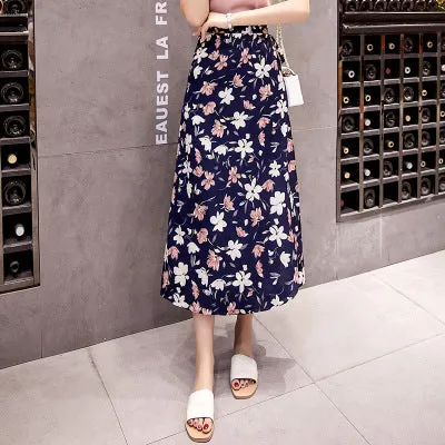One-Piece Skirt Women Summer Lace Chiffon Mid-Length Floral Seaside Holiday Beach Skirt