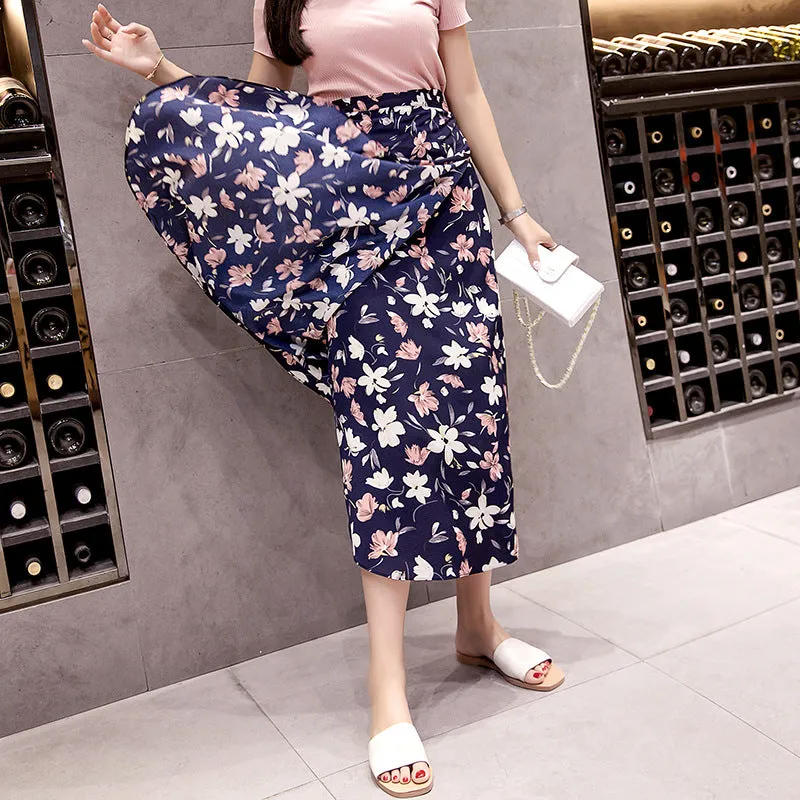 One-Piece Skirt Women Summer Lace Chiffon Mid-Length Floral Seaside Holiday Beach Skirt