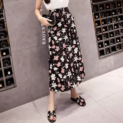 One-Piece Skirt Women Summer Lace Chiffon Mid-Length Floral Seaside Holiday Beach Skirt