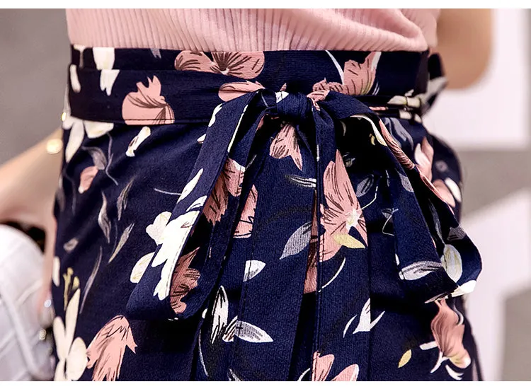 One-Piece Skirt Women Summer Lace Chiffon Mid-Length Floral Seaside Holiday Beach Skirt