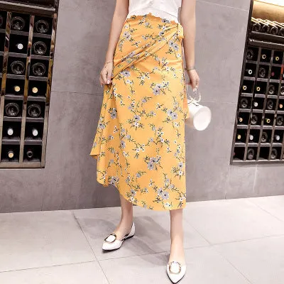 One-Piece Skirt Women Summer Lace Chiffon Mid-Length Floral Seaside Holiday Beach Skirt