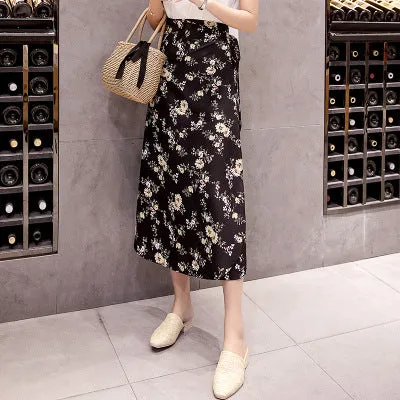 One-Piece Skirt Women Summer Lace Chiffon Mid-Length Floral Seaside Holiday Beach Skirt