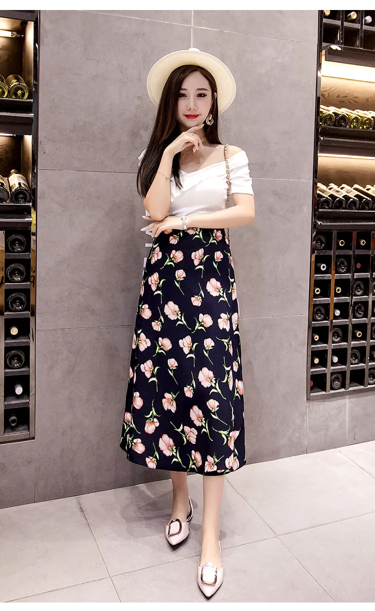 One-Piece Skirt Women Summer Lace Chiffon Mid-Length Floral Seaside Holiday Beach Skirt