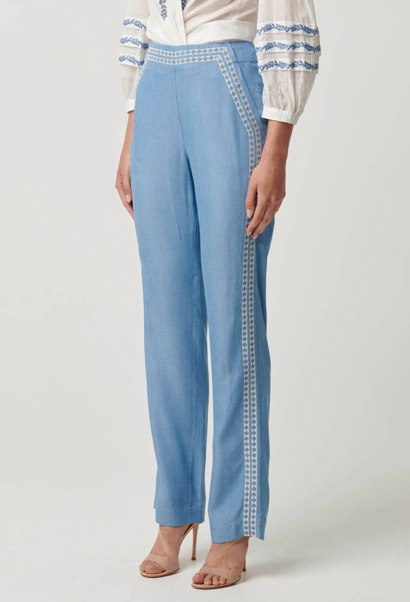 Ophelia Tencel Placement Embroided Pant