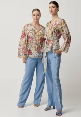 Ophelia Tencel Placement Embroided Pant