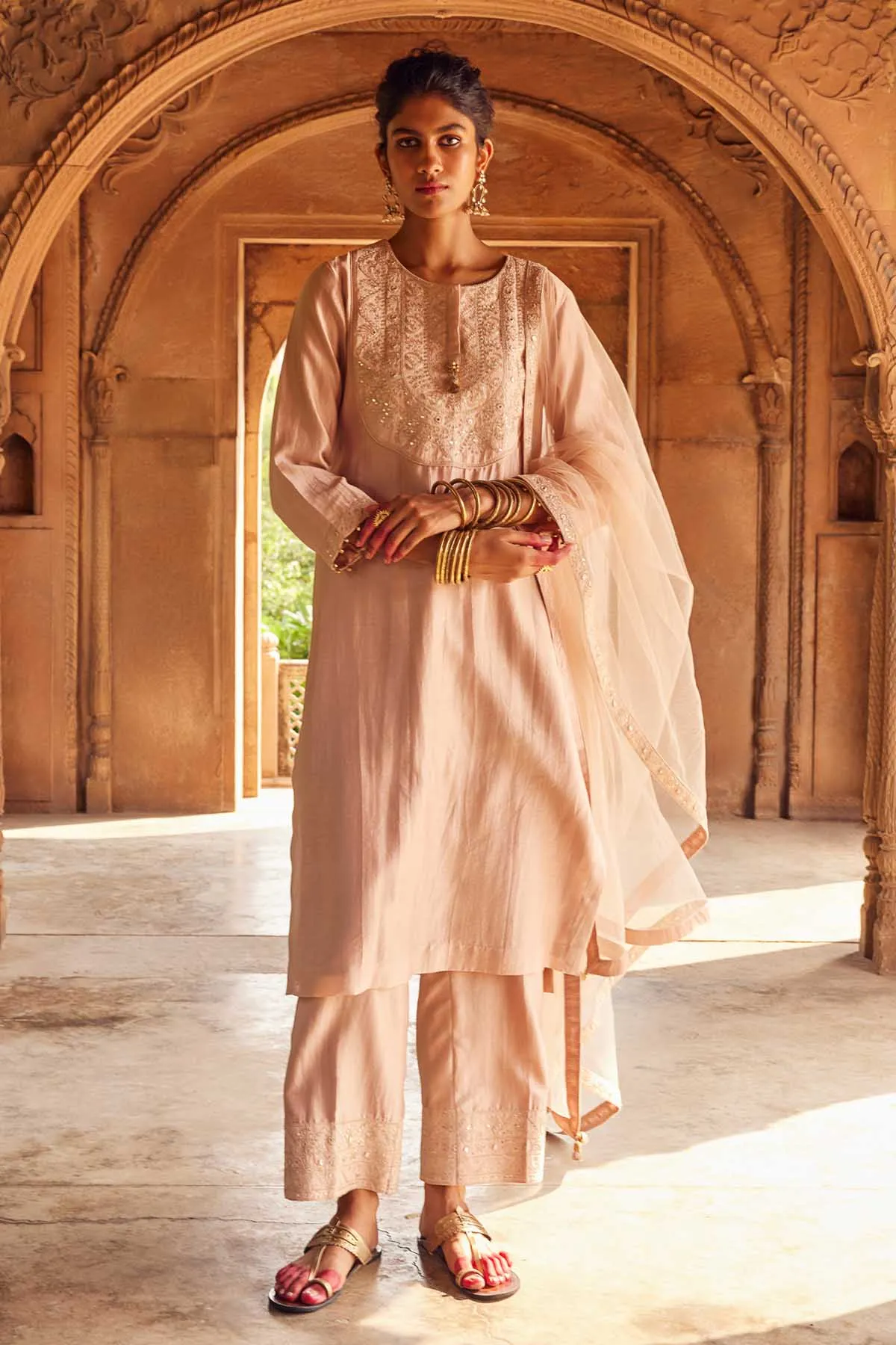 Pale Pink Embroidered Kurta Set