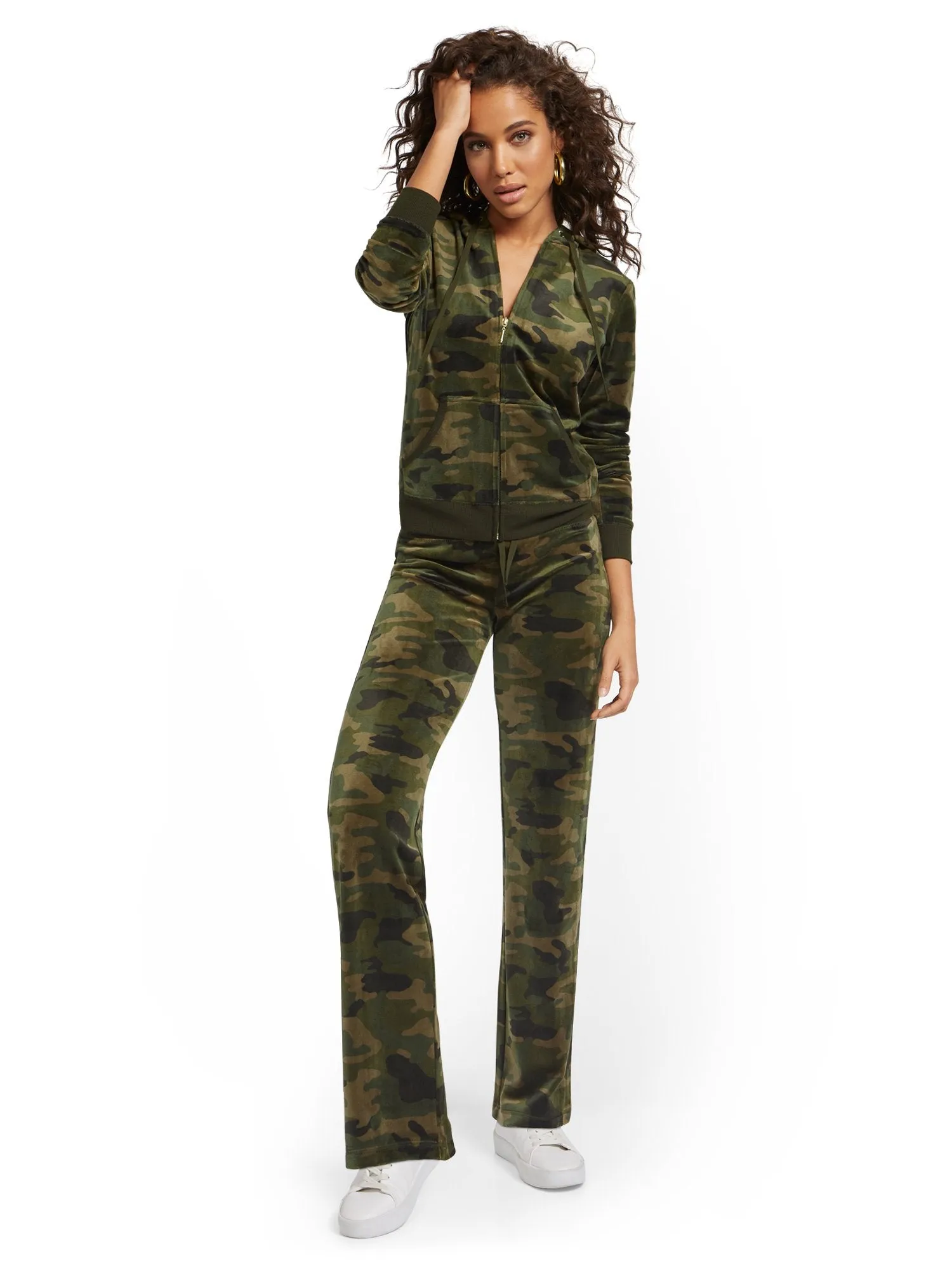 Petite Camo-Print Velour Straight-Leg Pant - Dreamy Velour Collection