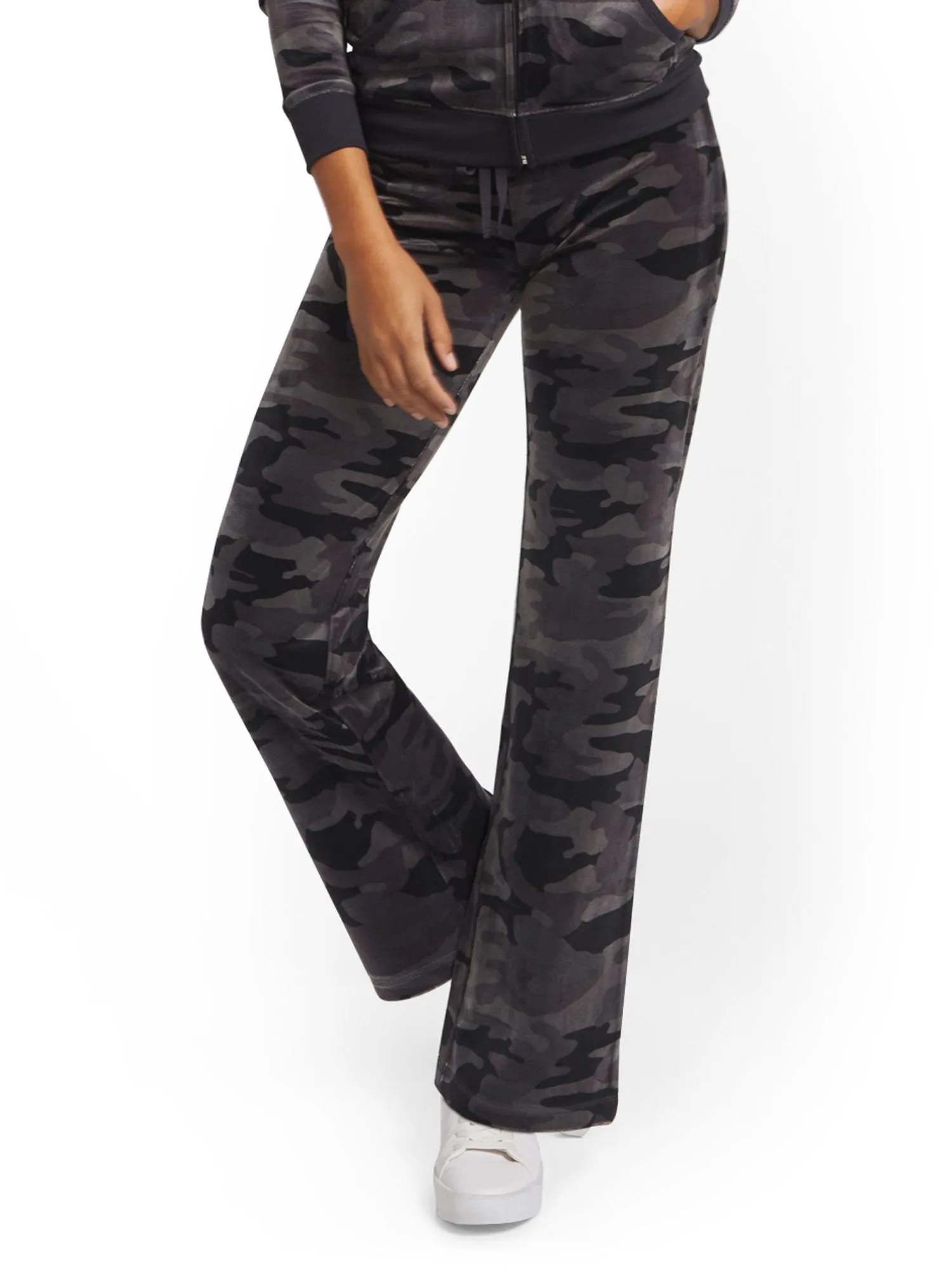 Petite Camo-Print Velour Straight-Leg Pant - Dreamy Velour Collection