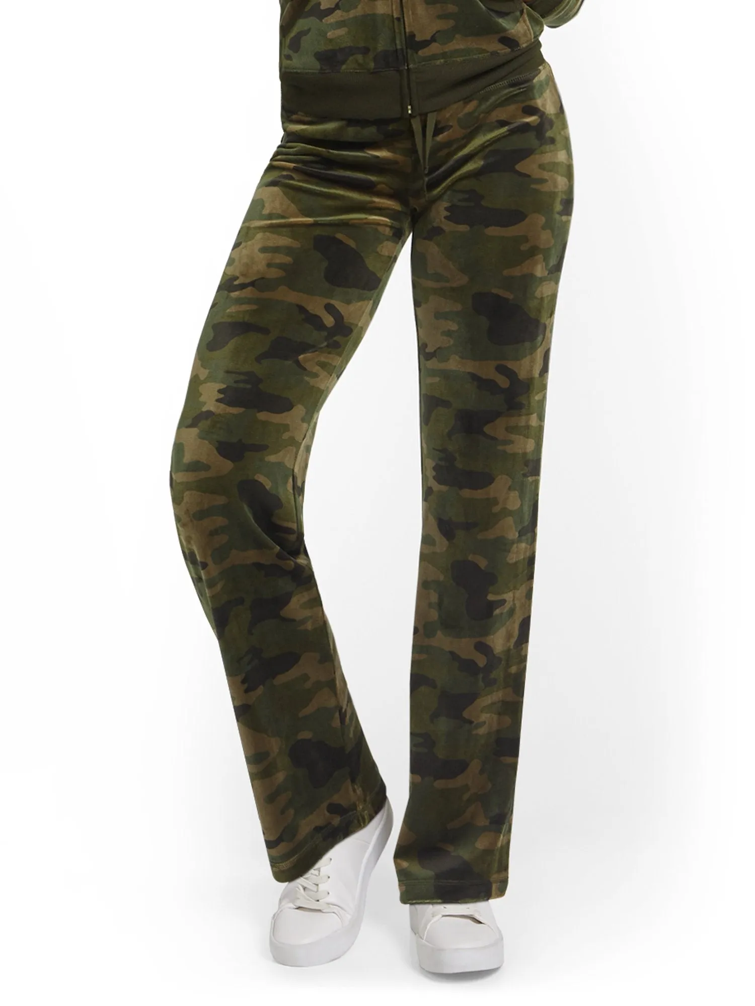 Petite Camo-Print Velour Straight-Leg Pant - Dreamy Velour Collection