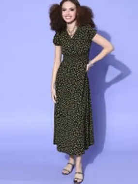 plusS Women Stunning Black Floral Volume Play Dress