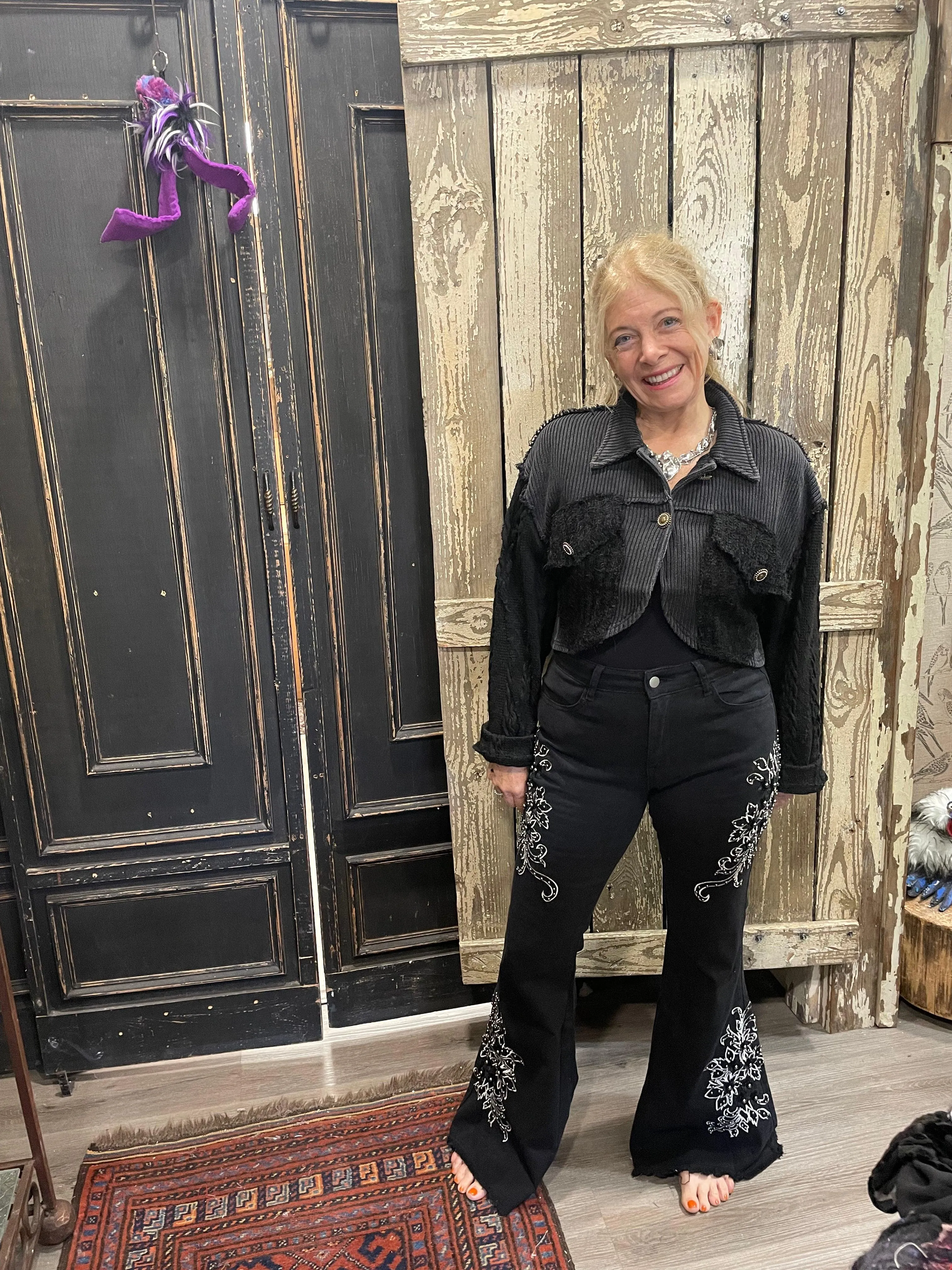 POL Embroidered and Embellished Flare Jean FWP107