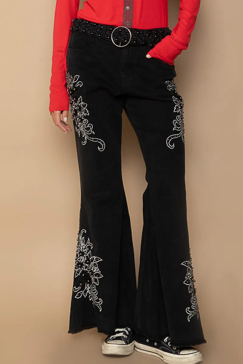 POL Embroidered and Embellished Flare Jean FWP107