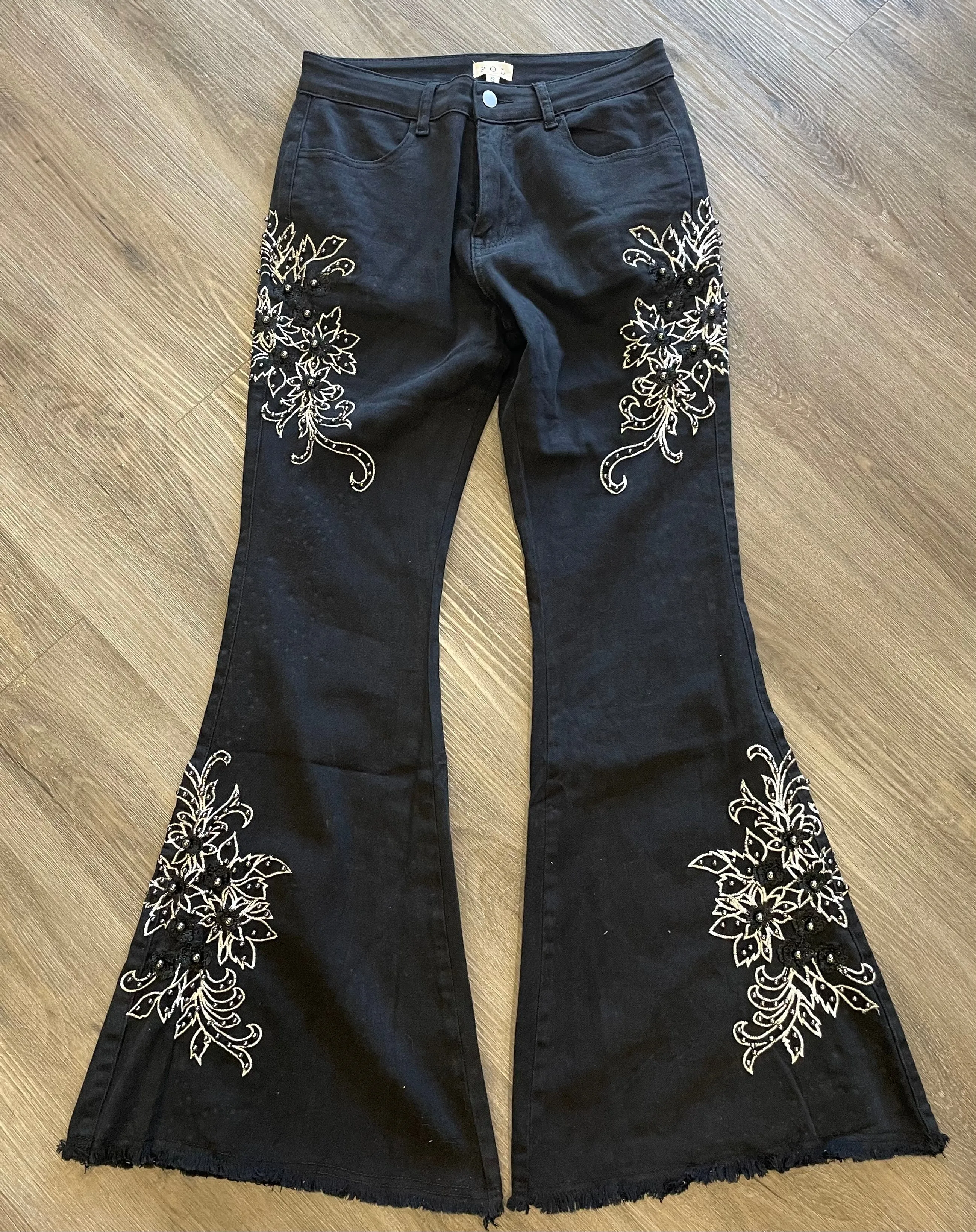 POL Embroidered and Embellished Flare Jean FWP107