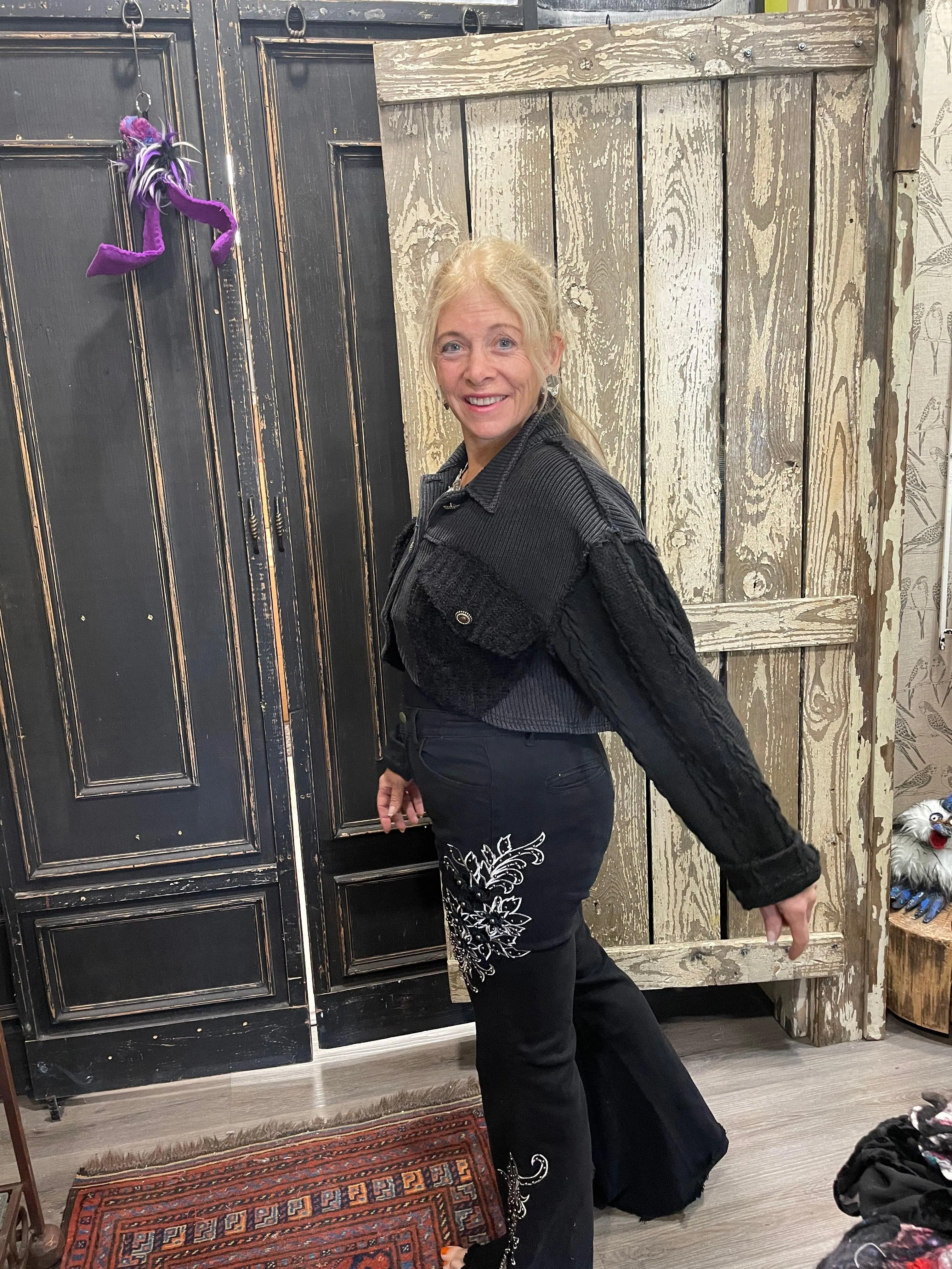 POL Embroidered and Embellished Flare Jean FWP107
