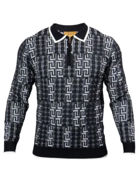 Prestige Black and White Men's Polo Sweater with zipper SW-571