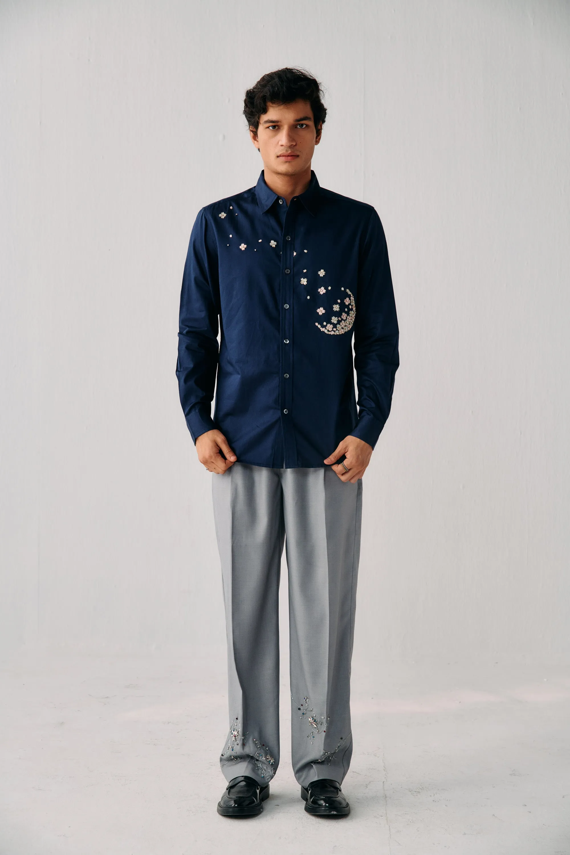 "Le cannes" hand embroidered pleated pants