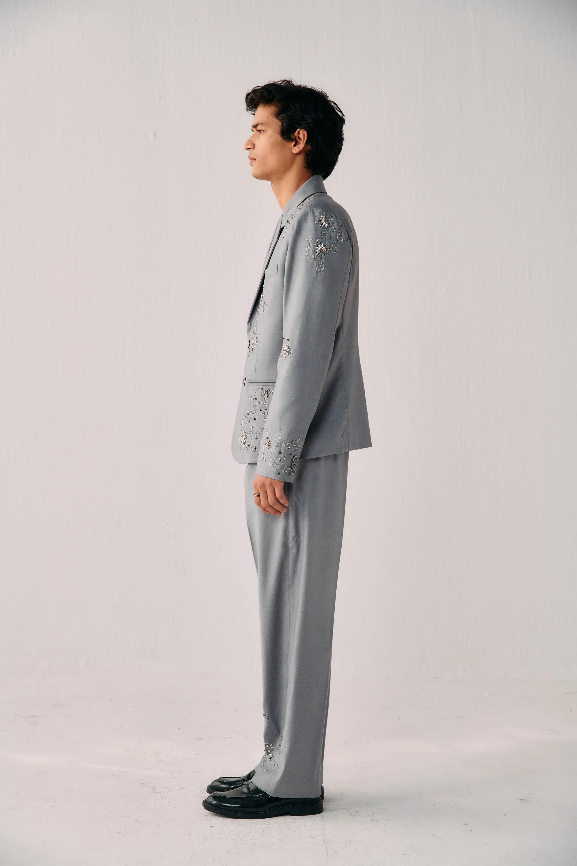 "Le cannes" hand embroidered pleated pants