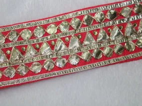Red Fancy Gota Work Embroidered Border