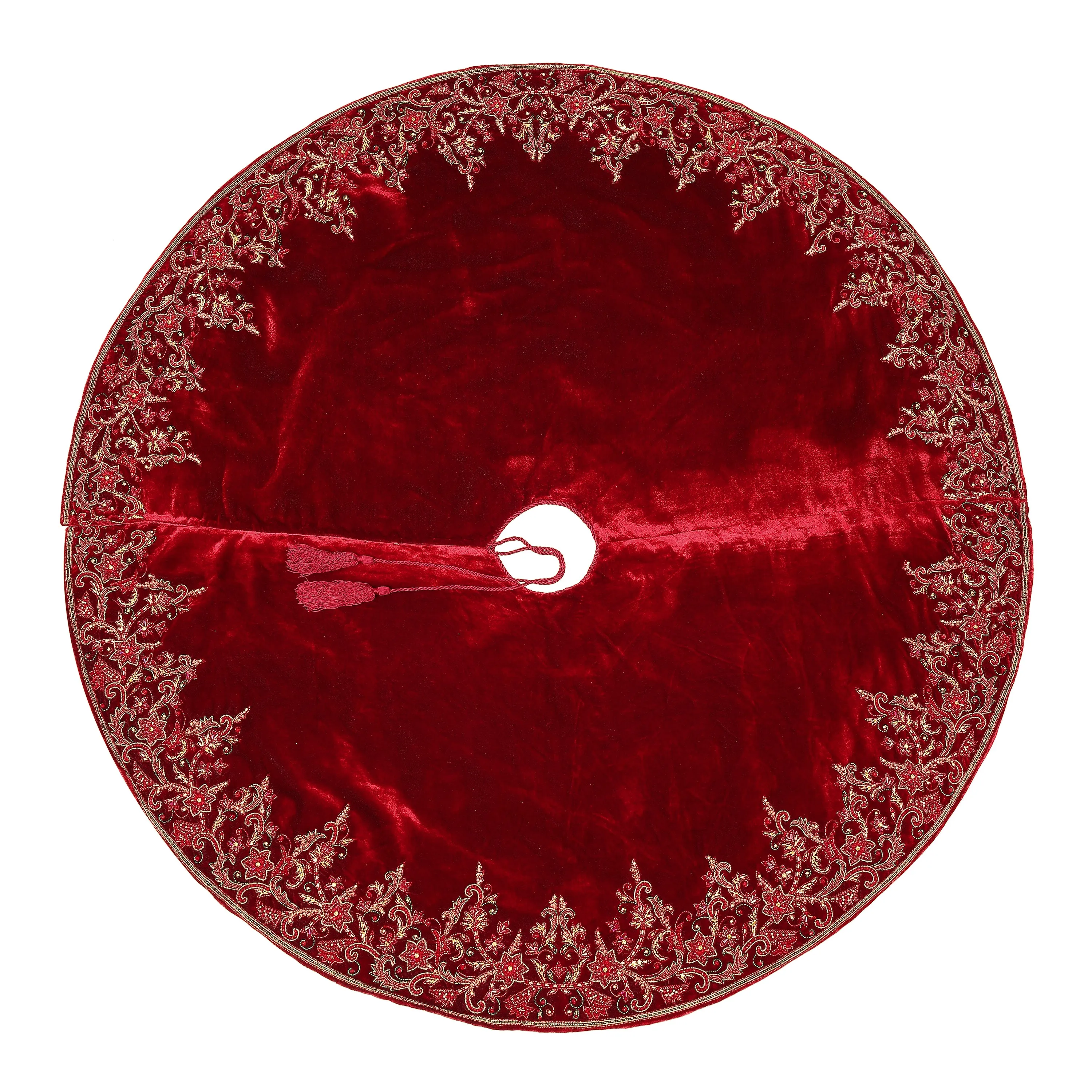 Red Velvet Floral Bloom Christmas Tree Skirt
