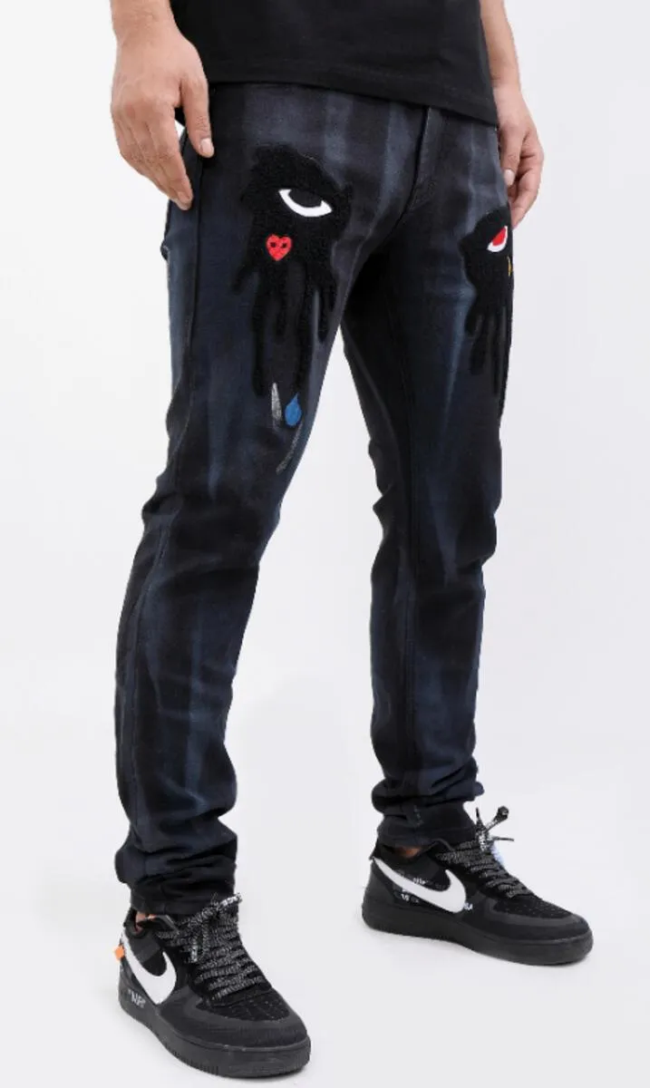 Roku Studio-Tear Drip Denim Pants-Black Cloud