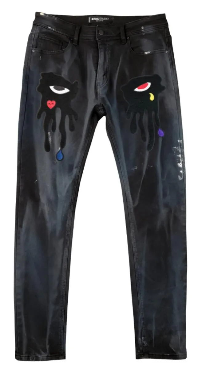 Roku Studio-Tear Drip Denim Pants-Black Cloud