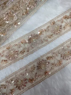 Rose Gold Embellished Sequins and Cutdana Trim