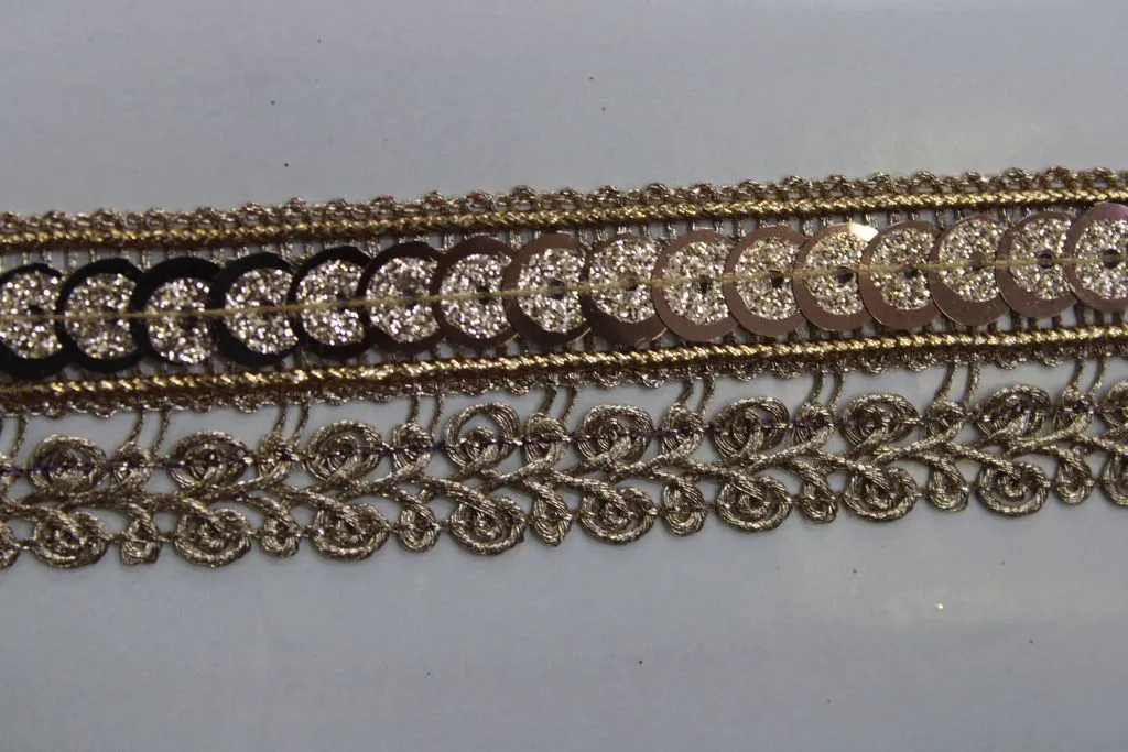 Rose Golden Designer Sequins and Zari Work Embroidered Border