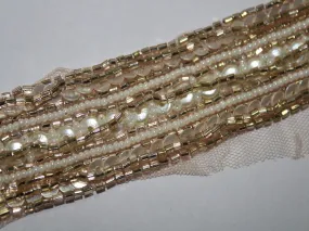 Rose Golden White Beads Handwork Embellished Embroidered Border