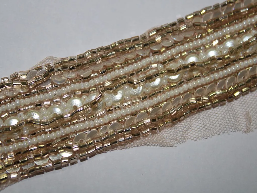 Rose Golden White Beads Handwork Embellished Embroidered Border