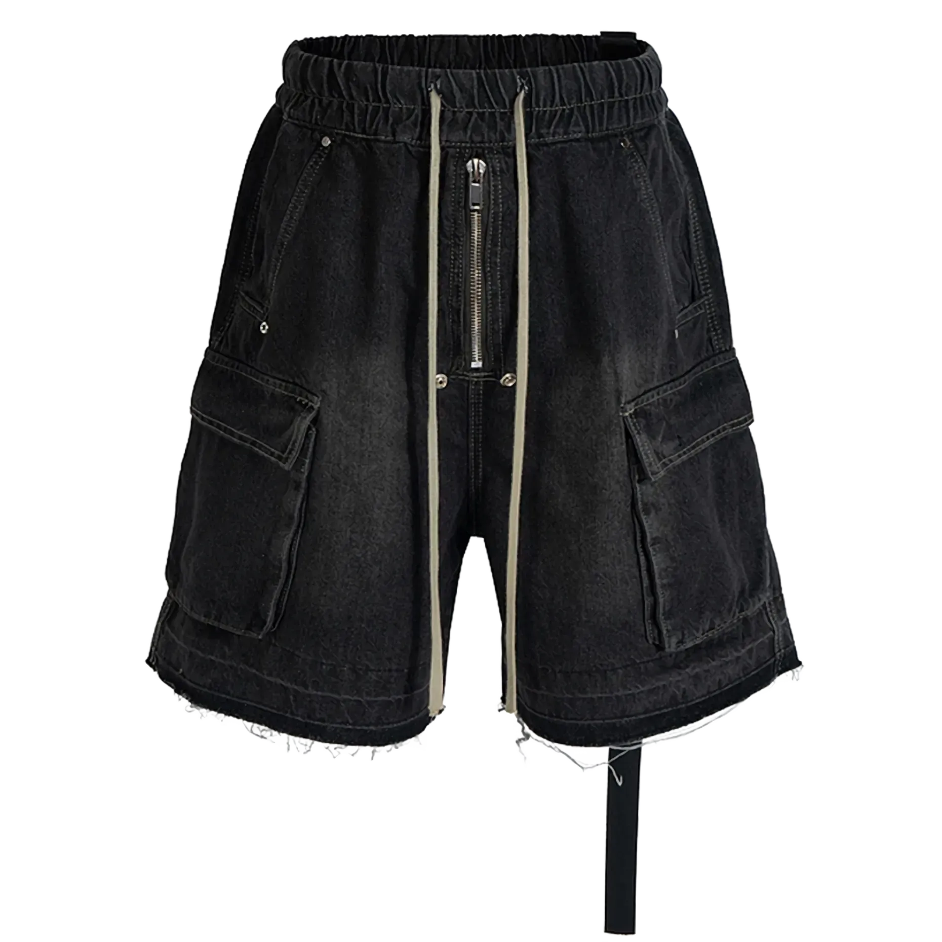 Rugged Denim Utility Shorts with Frayed Hem