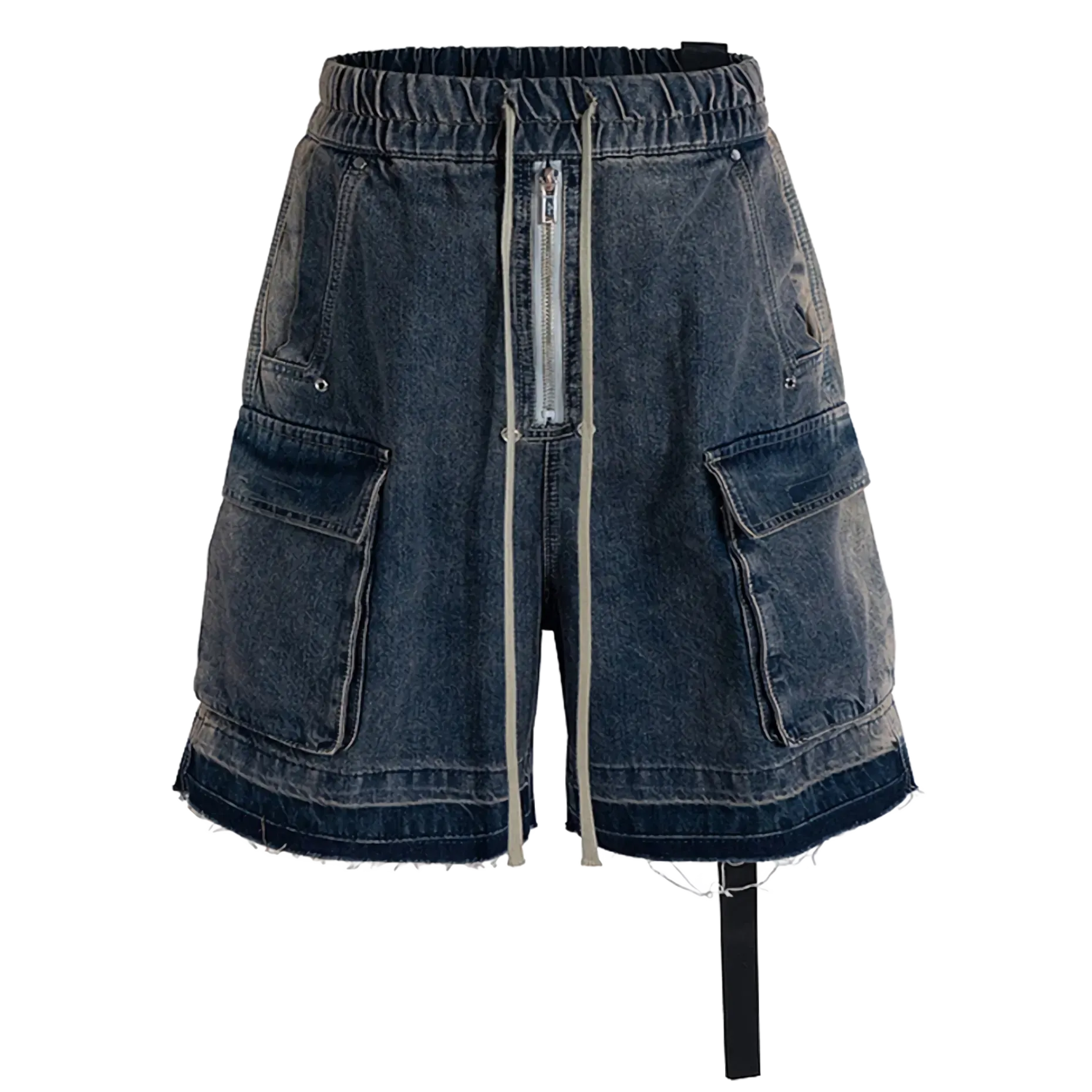 Rugged Denim Utility Shorts with Frayed Hem