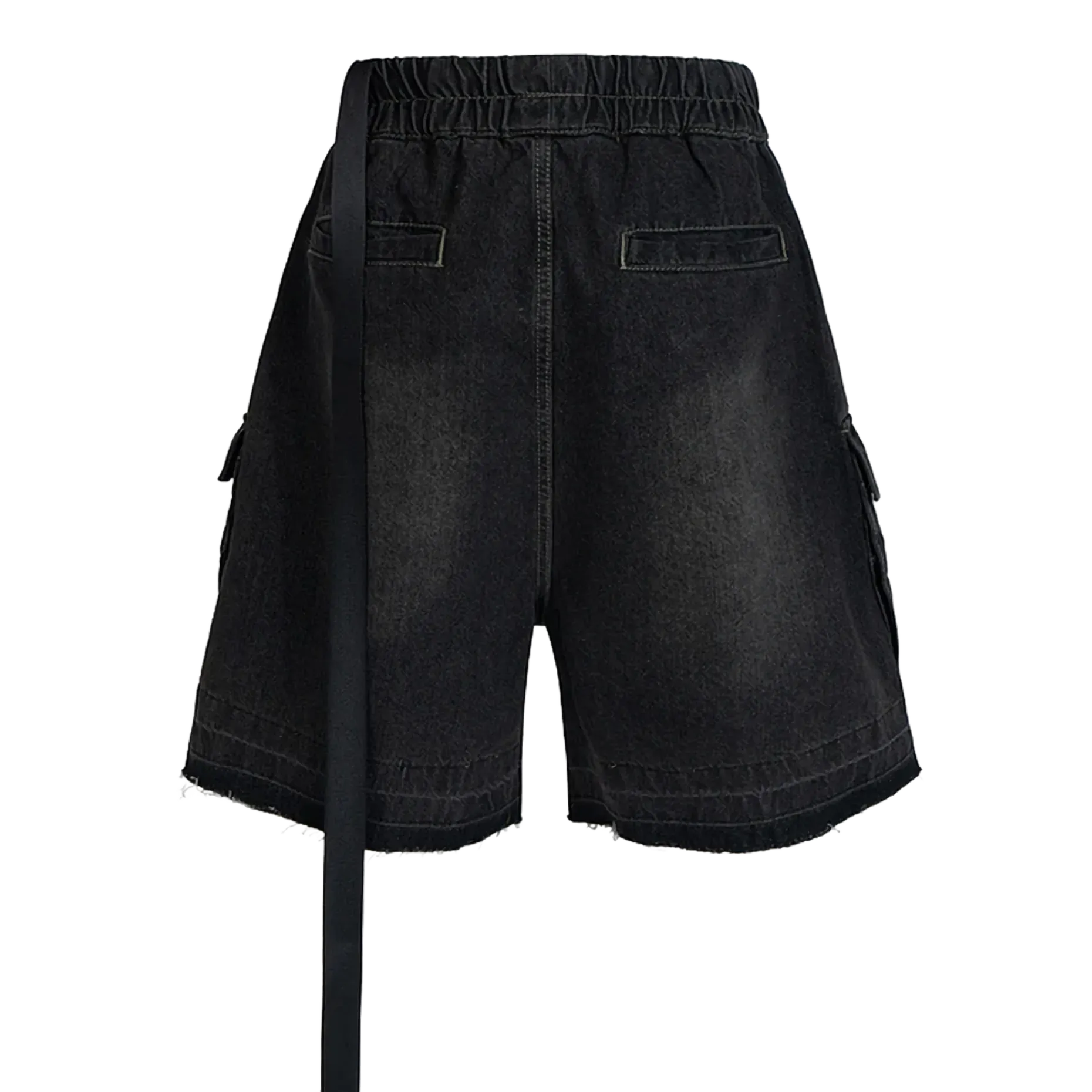 Rugged Denim Utility Shorts with Frayed Hem