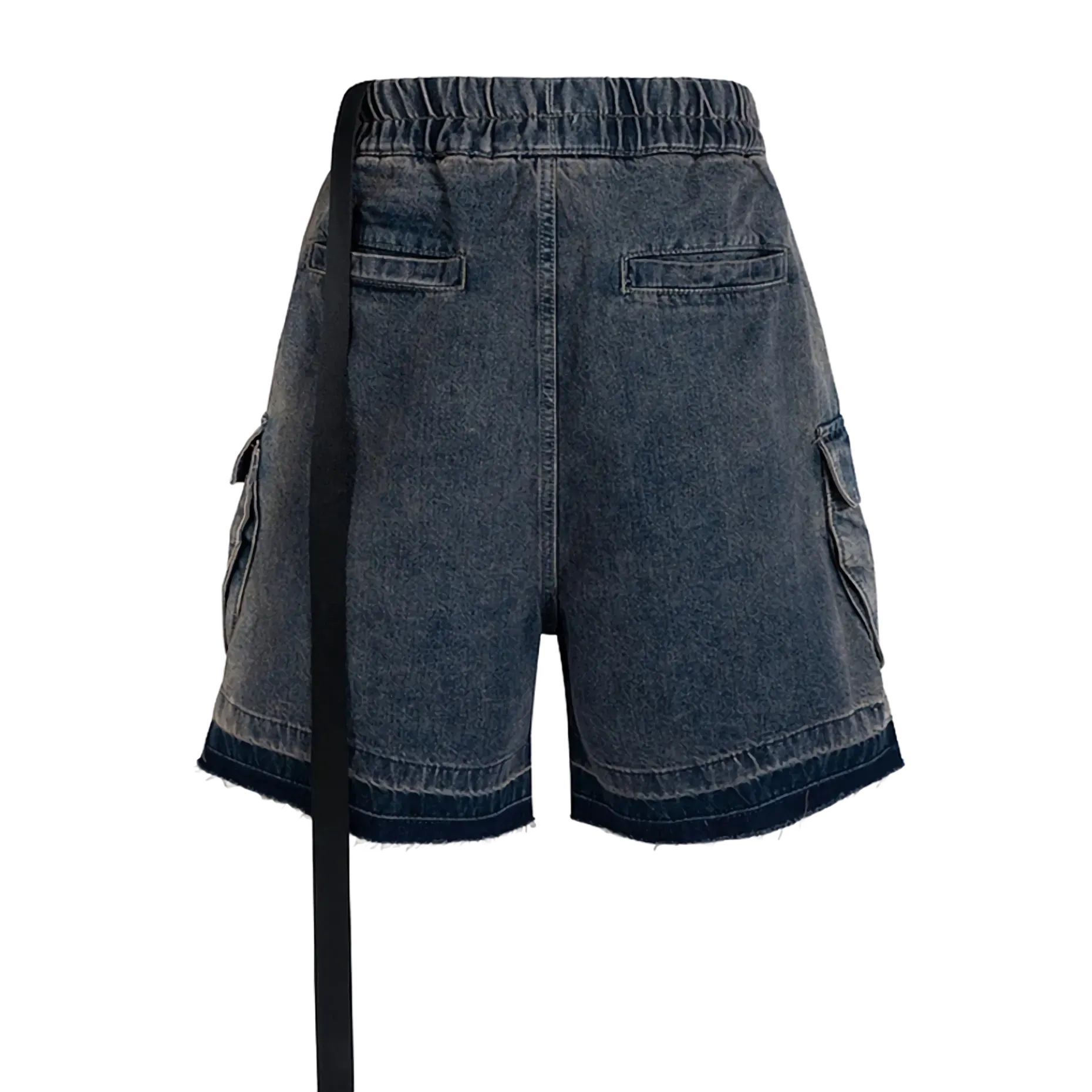 Rugged Denim Utility Shorts with Frayed Hem