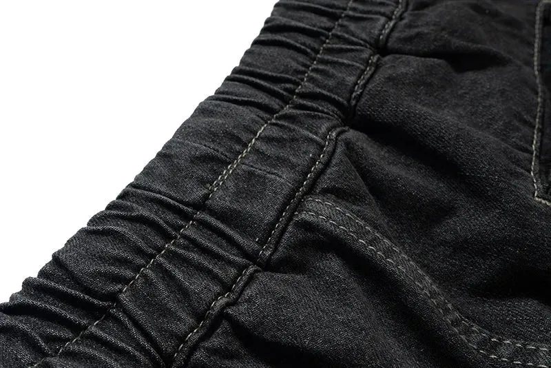Rugged Denim Utility Shorts with Frayed Hem