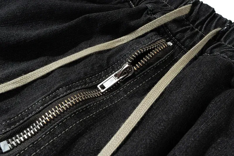 Rugged Denim Utility Shorts with Frayed Hem