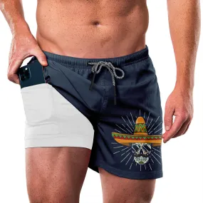SKULL STRAW HAT QUICKDRY POCKET 2 IN 1 7'' INSEAM RUNNING SHORTS