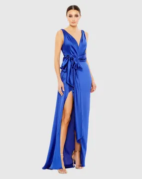 Sleeveless wrap plunge gown - Royal Blue
