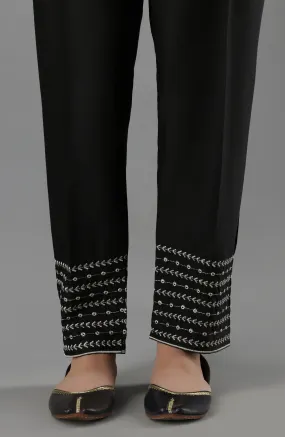 Stitched Bottoms 1 Piece Embroidered Cambric Pants (NRPE-49/S BLACK)