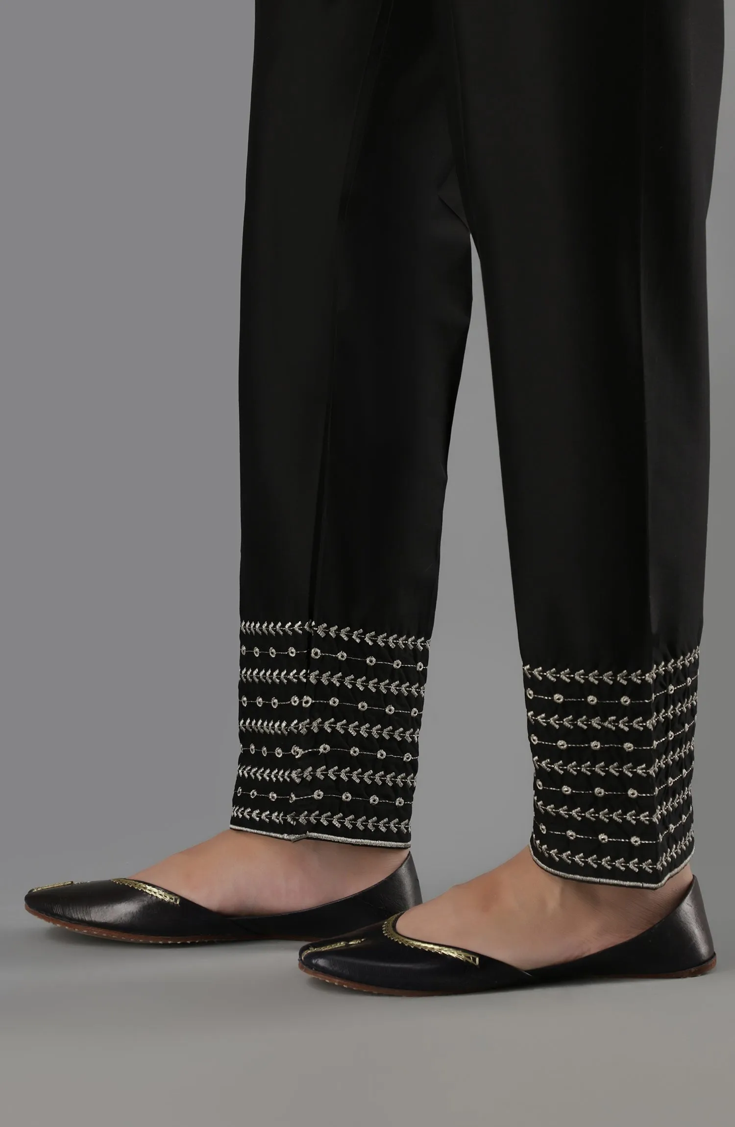 Stitched Bottoms 1 Piece Embroidered Cambric Pants (NRPE-49/S BLACK)