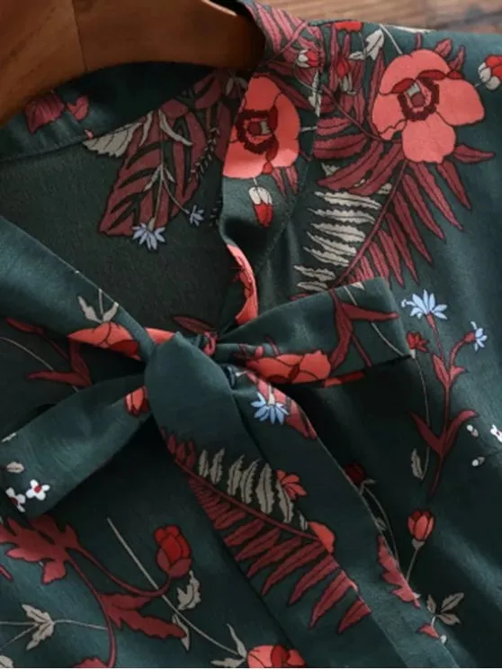 TastyHottie - Pretty Pussy Bow Tie Floral Pleated Shirt Dress