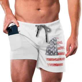 USA FLAG FINGERPRINT QUICKDRY POCKET 2 IN 1 7'' INSEAM RUNNING SHORTS
