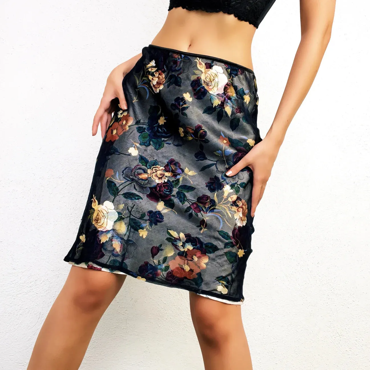 Vintage Silk Floral Skirt - Small
