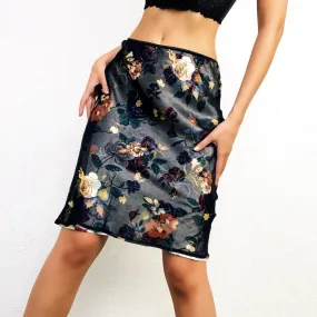 Vintage Silk Floral Skirt - Small