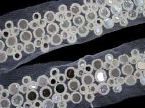 White Fancy Embellished Mirror Work Embroidered Border
