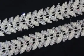 White Fancy Pearl and Stone Work Embroidered Border