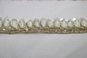 White Fancy Sequins and Stone Work Embroidered Border